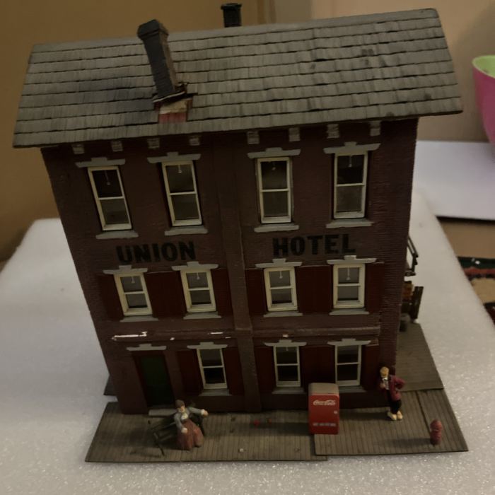 Union Hotel Hand Made Wood OOAK Artisan Dollhouse Built Decorated Railroad