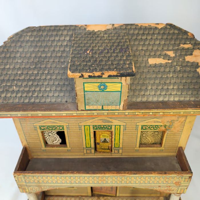 R Bliss Antique Dollhouse Lithograph Wood Large 20in Victorian Two Story Sunrise
