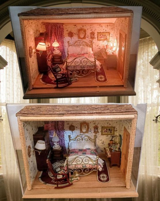 One Antique Wooden Dollhouse "Villa" | Early 20th Century | Furnished & Lighted 