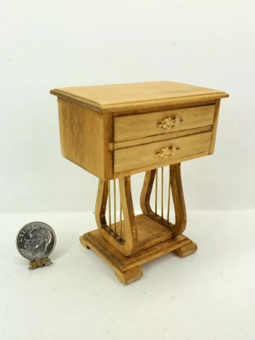 RARE Vintage IGMA Artisan Harp Table 1:12 Dollhouse Miniature Signed Jim Gans 88