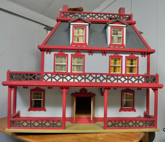 Handmade Victorian Dollhouse by GNA c.1970s – Furnished - 34” x 32” x 24”