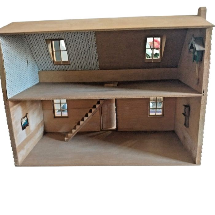 Wood Handmade New England Assembled Unfurnished 2-Story Dollhouse Natural Color