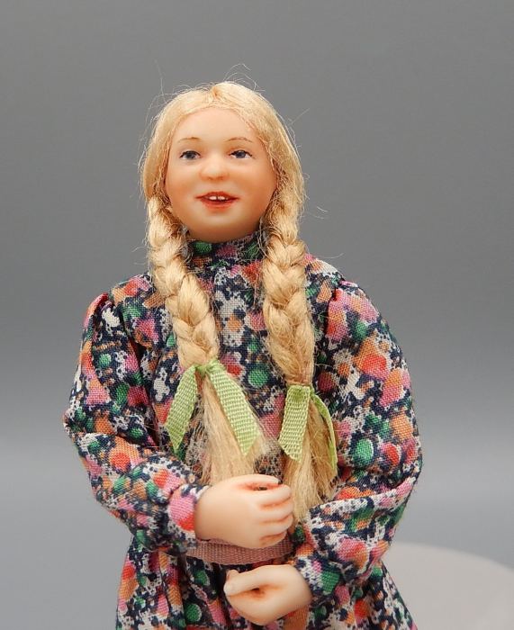 OOAK Hand Sculpted Little Girl w Braids Doll Artisan Dollhouse Miniature 1:12