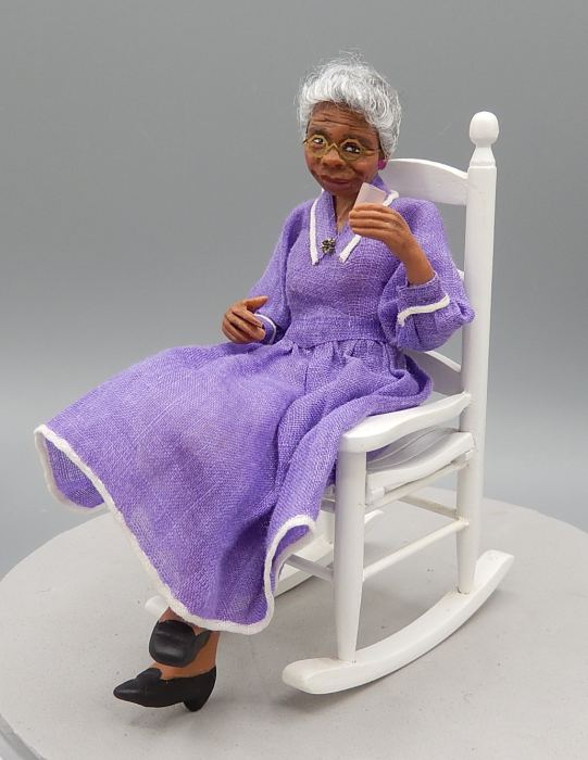 Vintage OOAK Delores Coles Sculpted Older Woman Doll Dollhouse Miniature 1:12