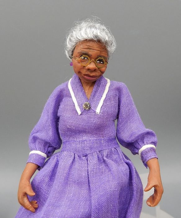 Vintage OOAK Delores Coles Sculpted Older Woman Doll Dollhouse Miniature 1:12