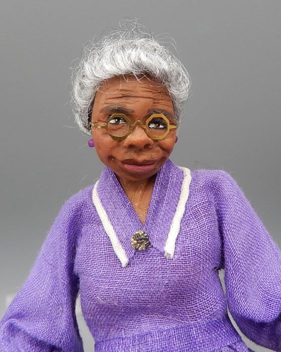 Vintage OOAK Delores Coles Sculpted Older Woman Doll Dollhouse Miniature 1:12