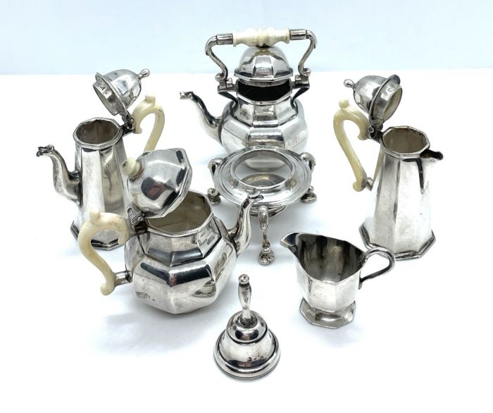 Sterling Silver Coffee Tea Set Dollhouse Miniature W/Tray English