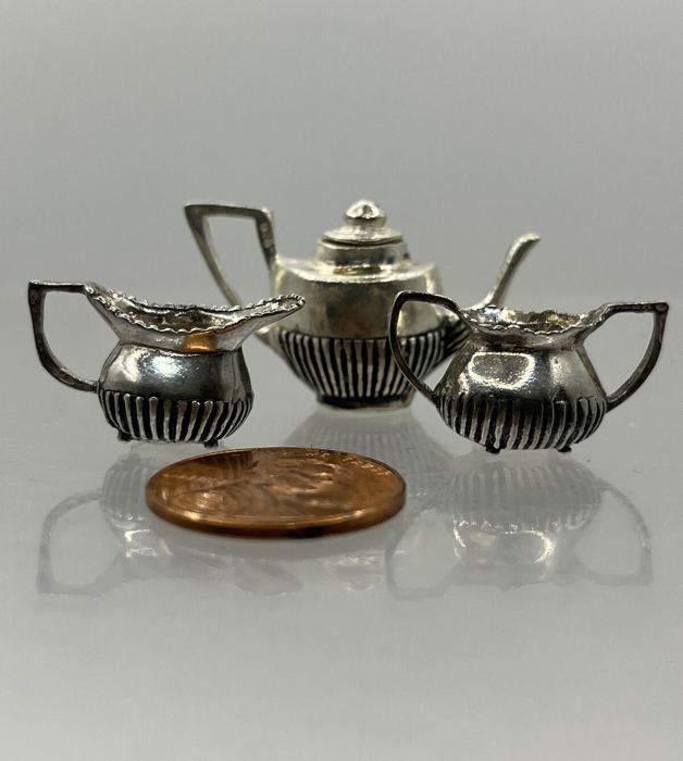 Silver Sterling REO Company Tea Set 3 Pieces Thailand Dollhouse Miniature 1:12